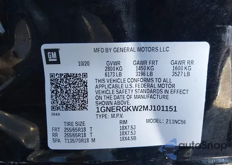 2021 Chevrolet Traverse Fwd Lt Cloth z USA, uszkodzony, nr VIN 1GNERGKW2MJ101151